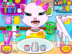 Флеш игра онлайн Angela Cat чистые зубы