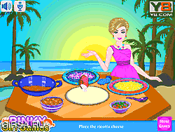 Флеш игра онлайн Барби готовит пиццу на закате