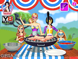 Флеш игра онлайн Семья Барби приготовления на гриле Крылья / Barbie Family cooking Barbecued Wings