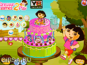 Флеш игра онлайн Праздничный торт для Доры / Dora Birthday- Cake Decor 