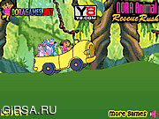 Флеш игра онлайн Дора и спасение животных / Dora Driving Rush 
