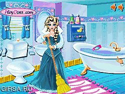 Флеш игра онлайн Эльза Ванная Комната Очистки / Elsa Bathroom Clean-Up