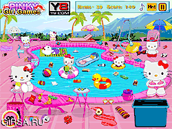 Флеш игра онлайн Привет Китти Грязный Бассейн / Hello Kitty Messy Swimming Pool