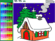 Флеш игра онлайн Дом в Зимнем лесу раскраски