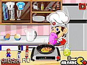Флеш игра онлайн Приготовление лапшы вместе с Марио / Mario Cooking Noodle