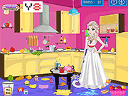 Флеш игра онлайн Уборка Принцесса Эльза Кухня 