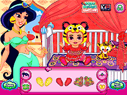 Флеш игра онлайн Принцесса Жасмин заботиться о ребенке / Princess Jasmine Baby Caring