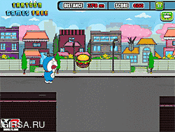 Флеш игра онлайн Пробег Doraemon, которым управляют,