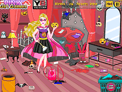 Флеш игра онлайн Супер Барби убирается на Хеллоуин