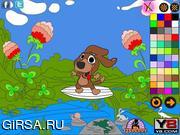 Флеш игра онлайн Догги. Раскраска / surfing Doggie Online Coloring Page