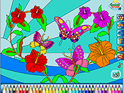 Флеш игра онлайн Тропические Бабочки Раскраски